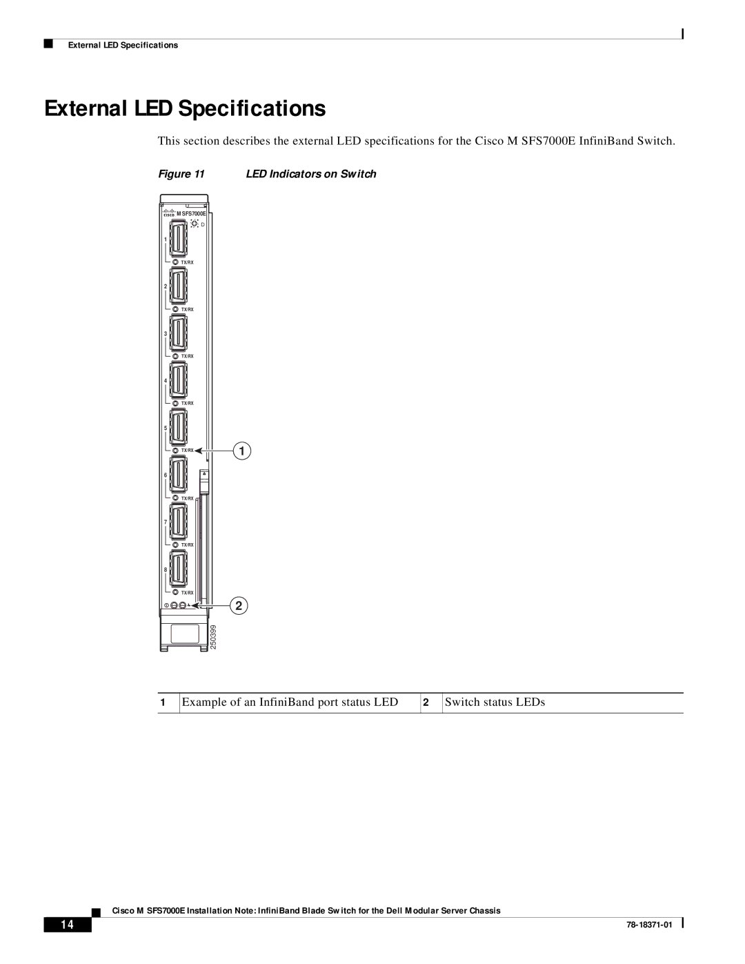 Cisco Systems M SFS7000E specifications External LED Specifications, LED Indicators on Switch 