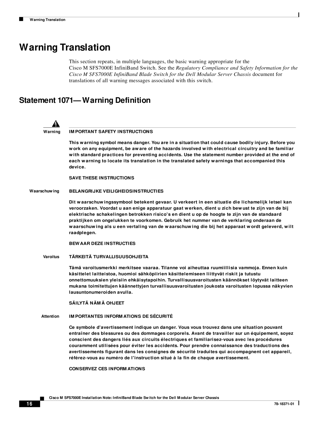 Cisco Systems M SFS7000E specifications Bewaar Deze Instructies, Säilytä Nämä Ohjeet, Conservez CES Informations 