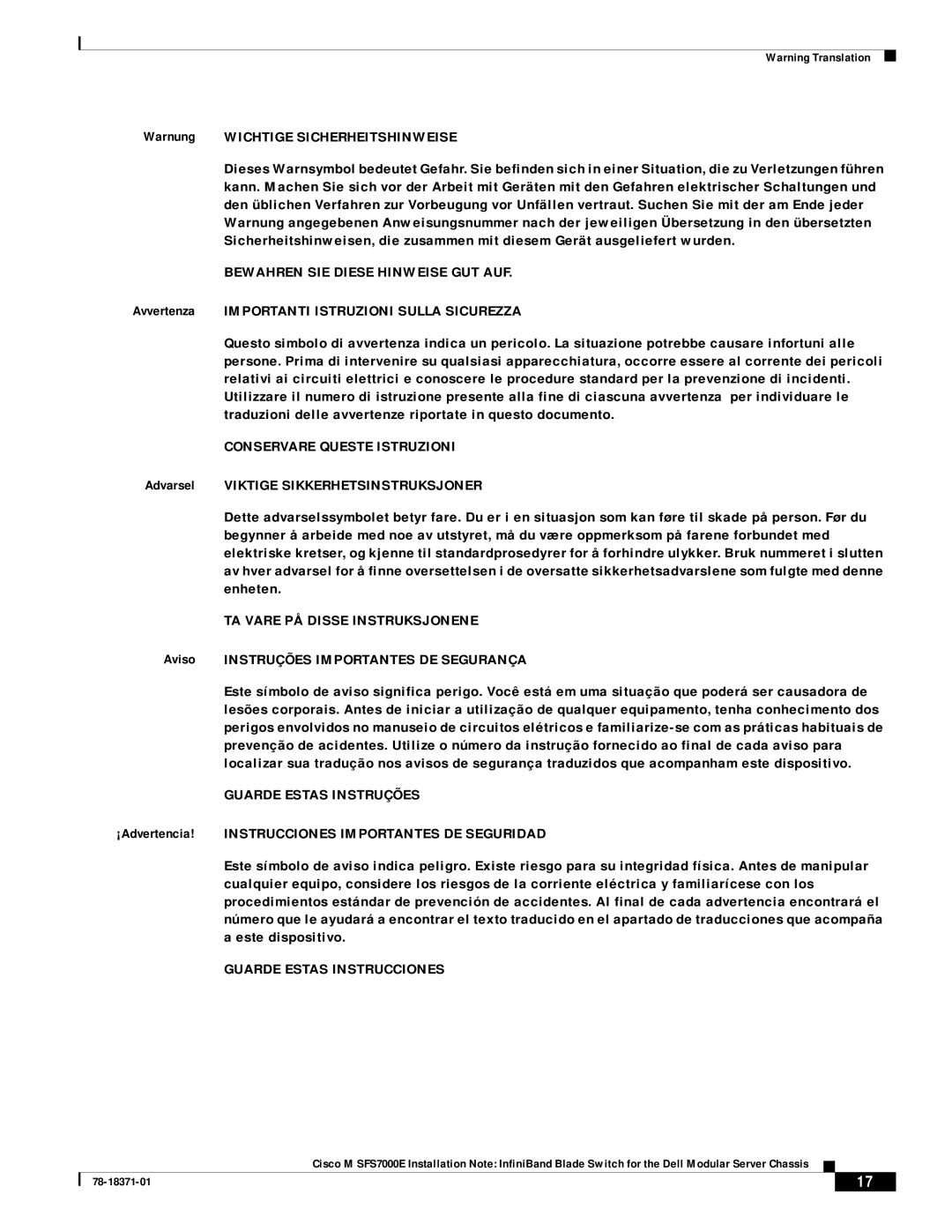 Cisco Systems M SFS7000E Bewahren SIE Diese Hinweise GUT AUF, Conservare Queste Istruzioni, Guarde Estas Instruções 