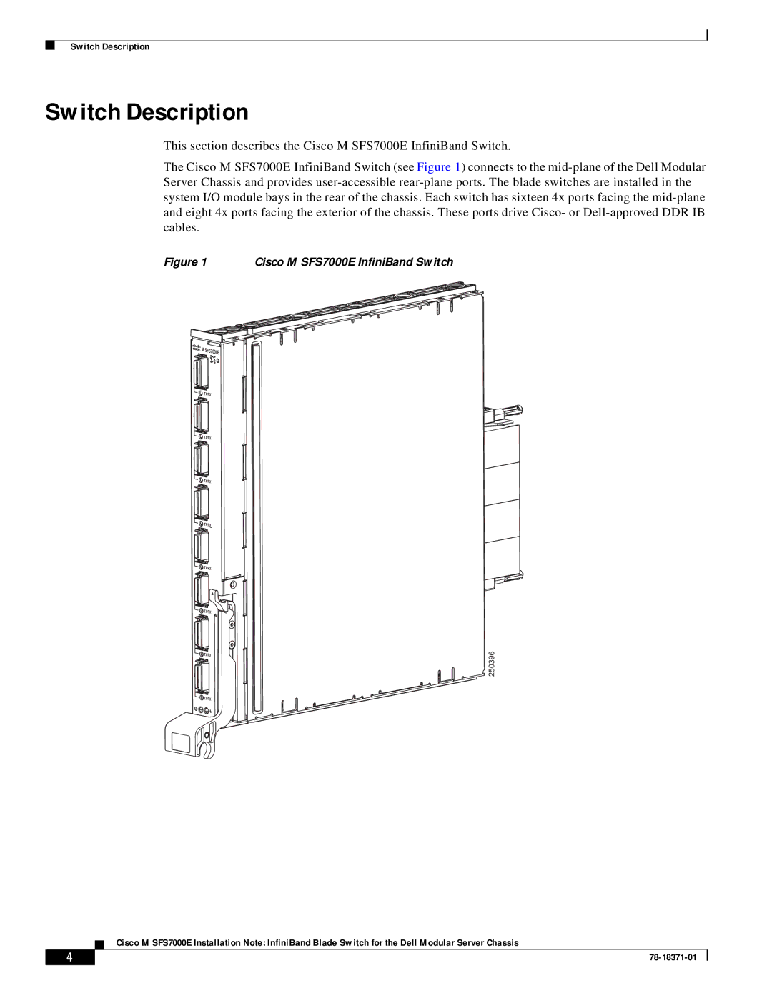 Cisco Systems specifications Switch Description, Cisco M SFS7000E InfiniBand Switch 