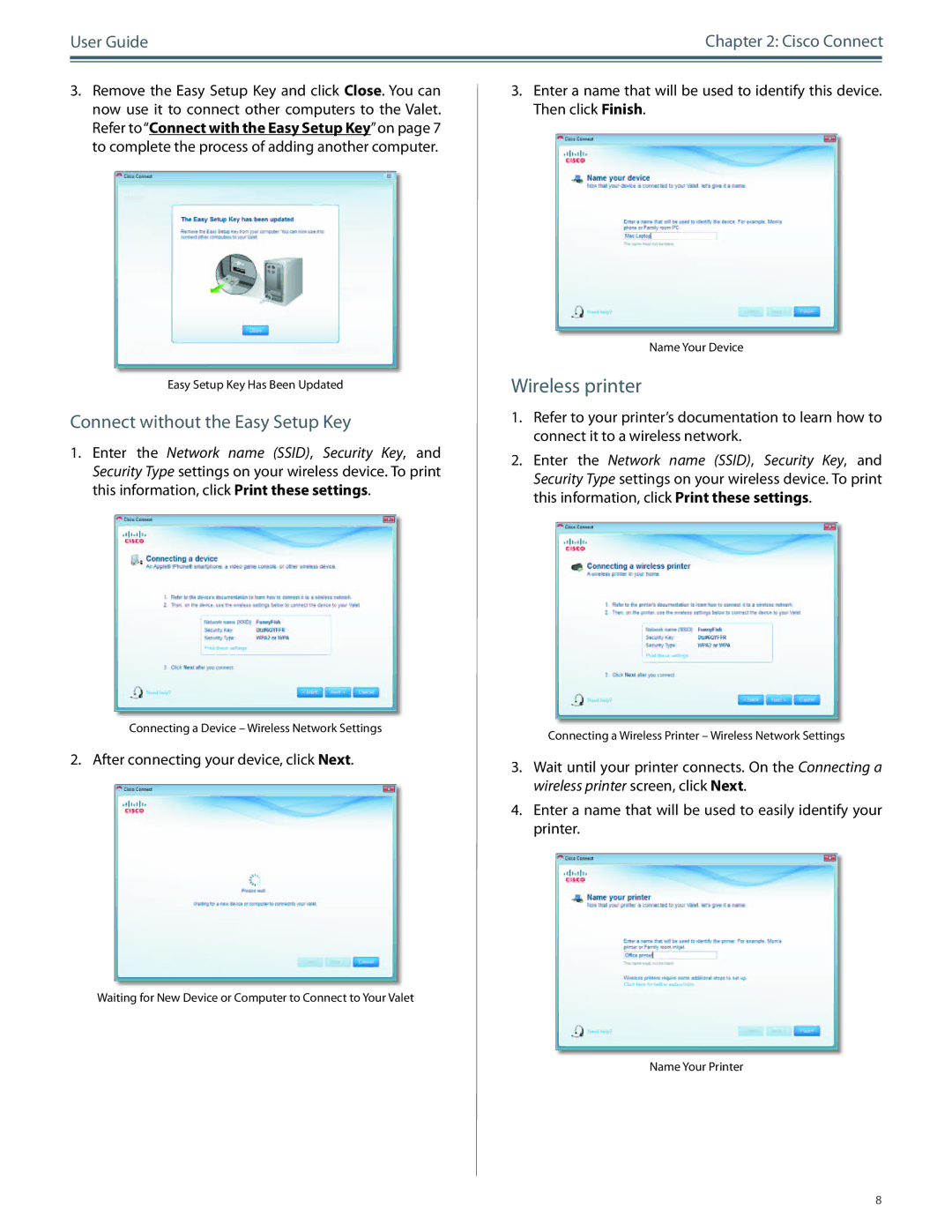 Cisco Systems M20, M10 manual Wireless printer, Connect without the Easy Setup Key 