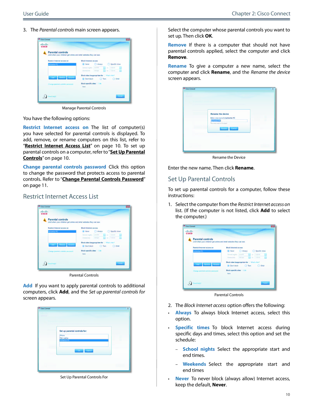 Cisco Systems M20, M10 manual Restrict Internet Access List, Set Up Parental Controls 