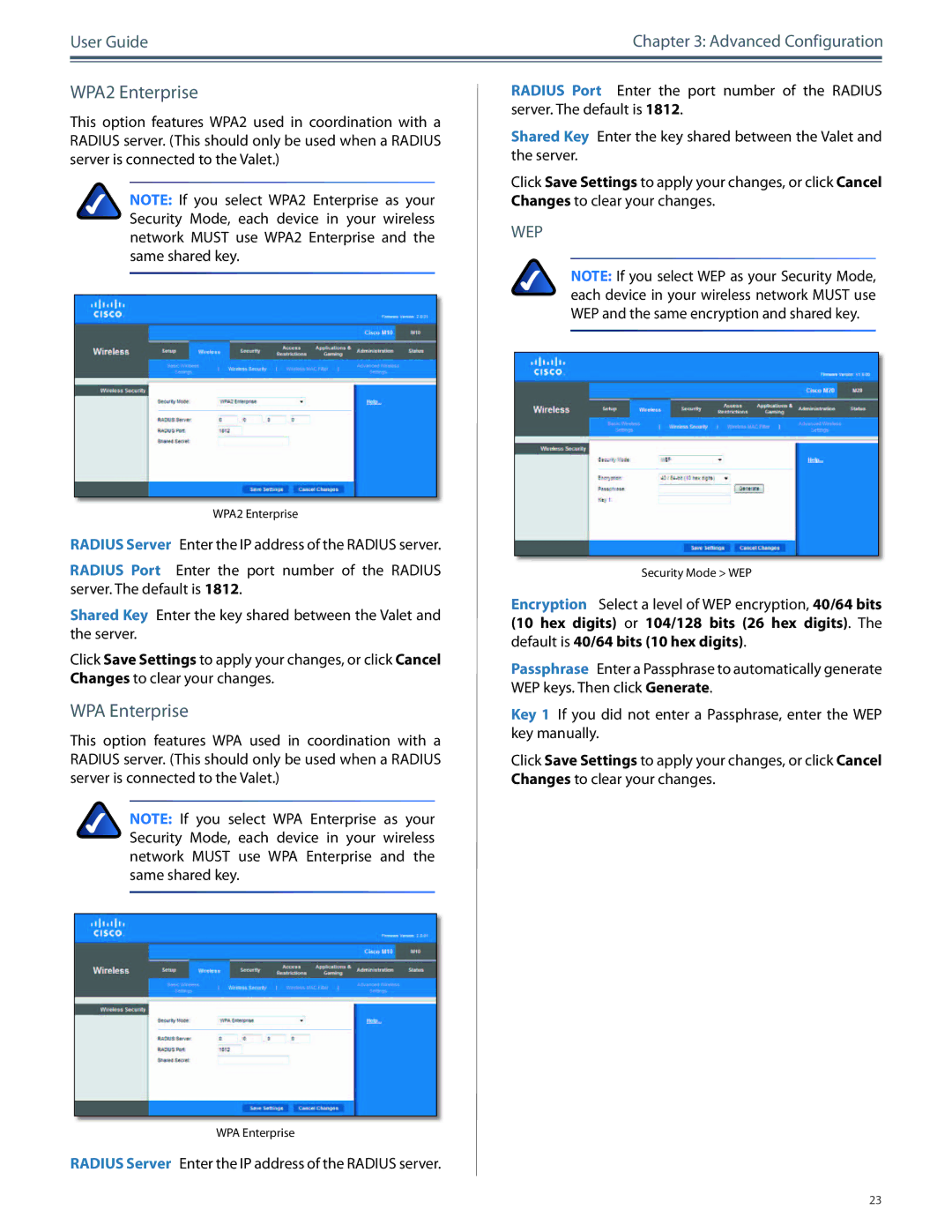 Cisco Systems M10, M20 manual WPA2 Enterprise, WPA Enterprise 