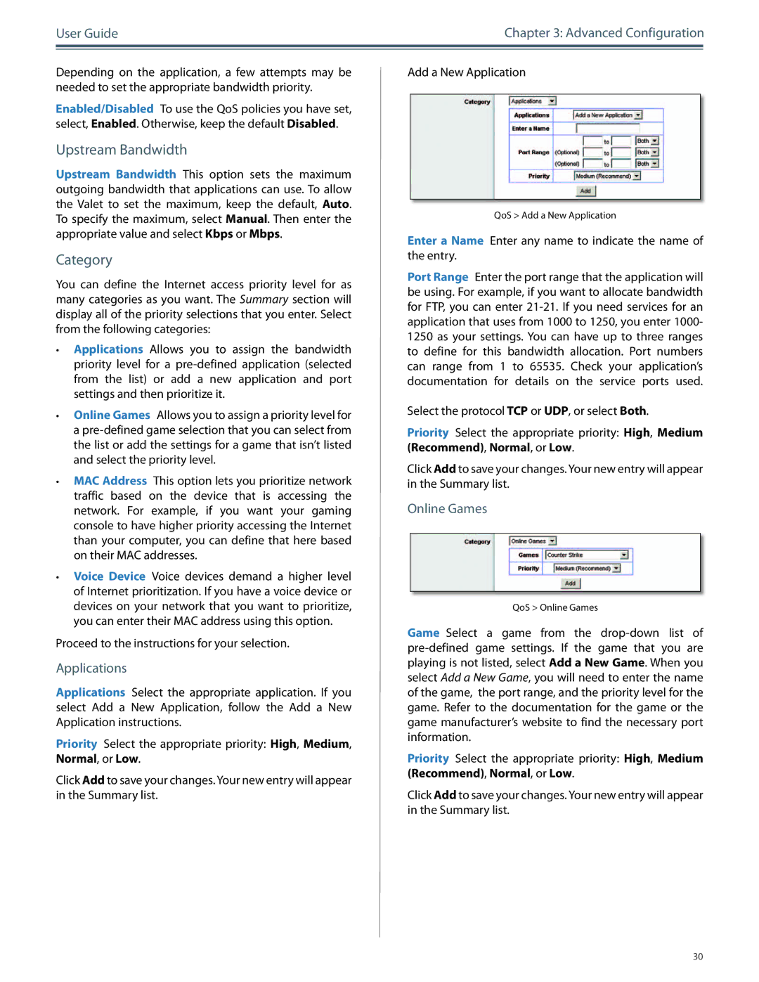 Cisco Systems M20, M10 manual Upstream Bandwidth, Category, Applications, Online Games 