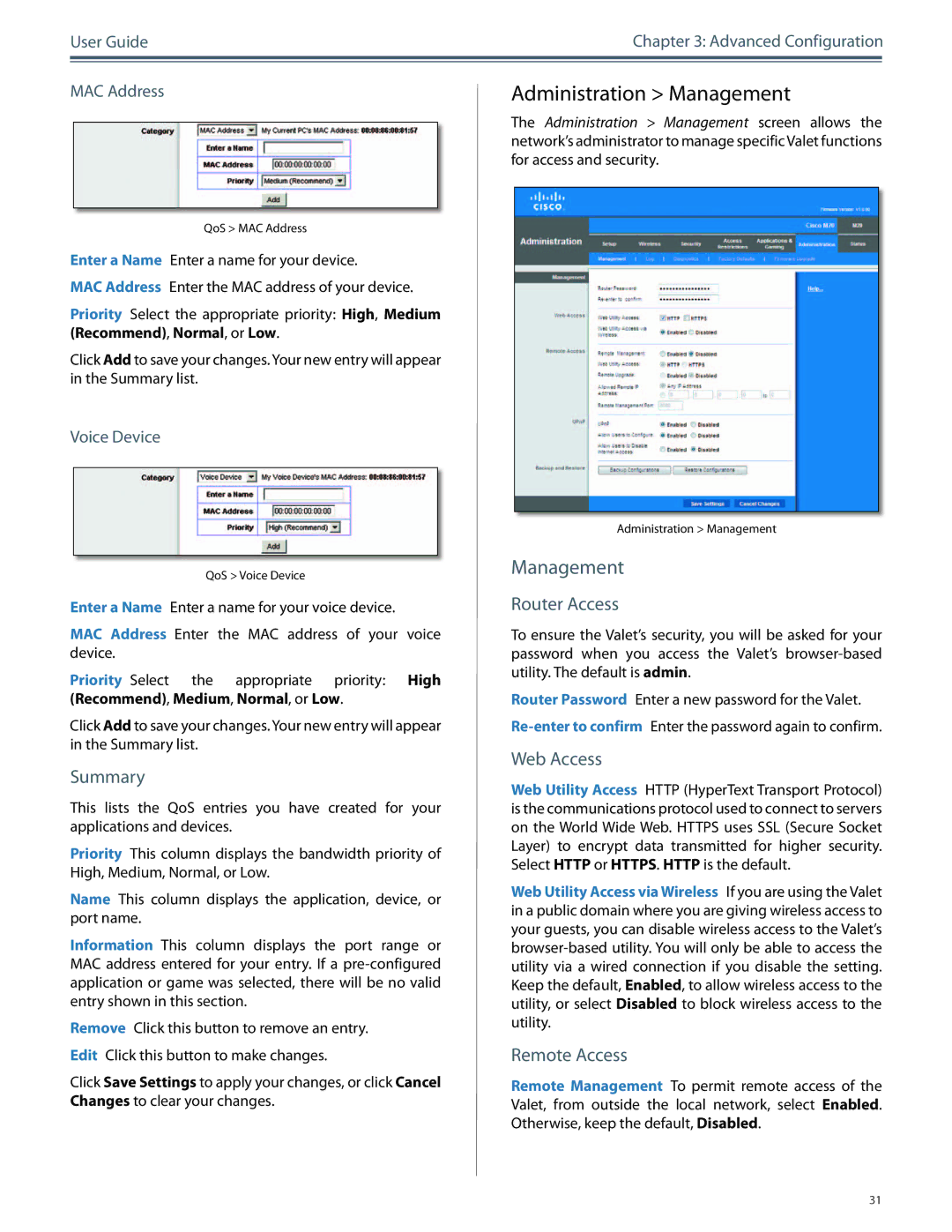 Cisco Systems M10, M20 manual Management, Summary, Router Access, Web Access, Remote Access 