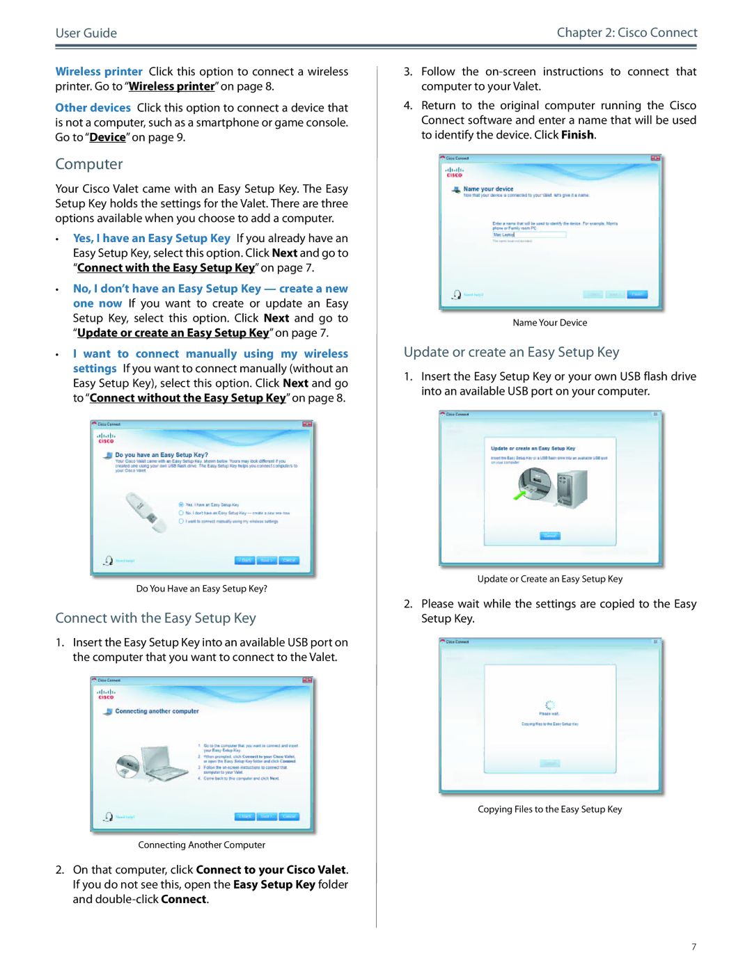 Cisco Systems M10, M20 manual Computer, Connect with the Easy Setup Key, Update or create an Easy Setup Key 