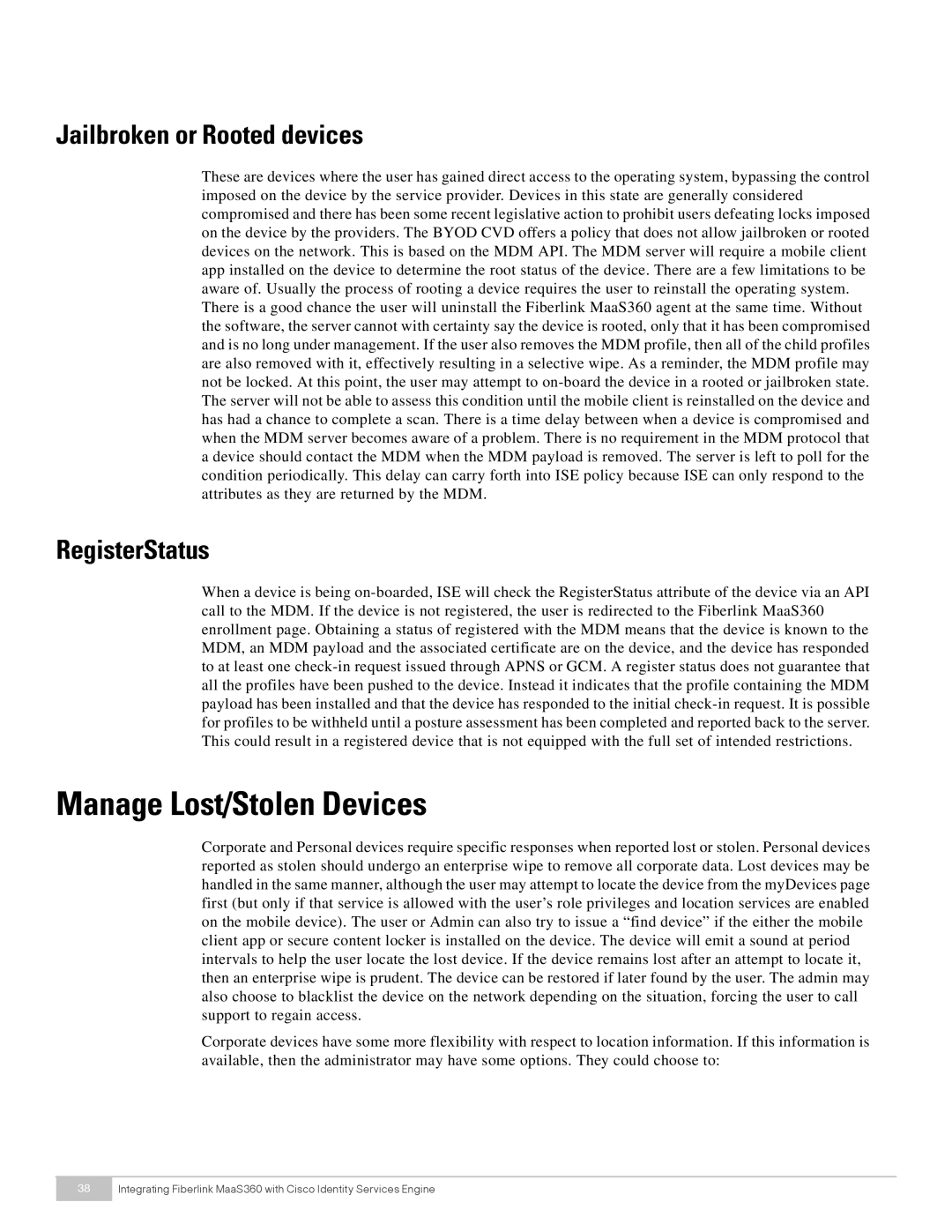 Cisco Systems MaaS360 manual Manage Lost/Stolen Devices, Jailbroken or Rooted devices, RegisterStatus 