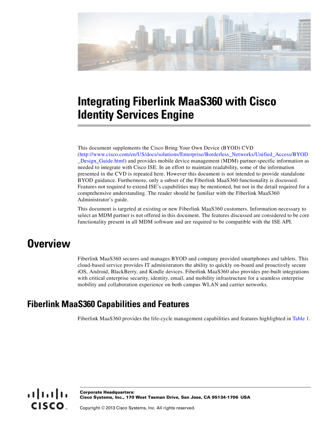 Cisco Systems manual Overview, Fiberlink MaaS360 Capabilities and Features 