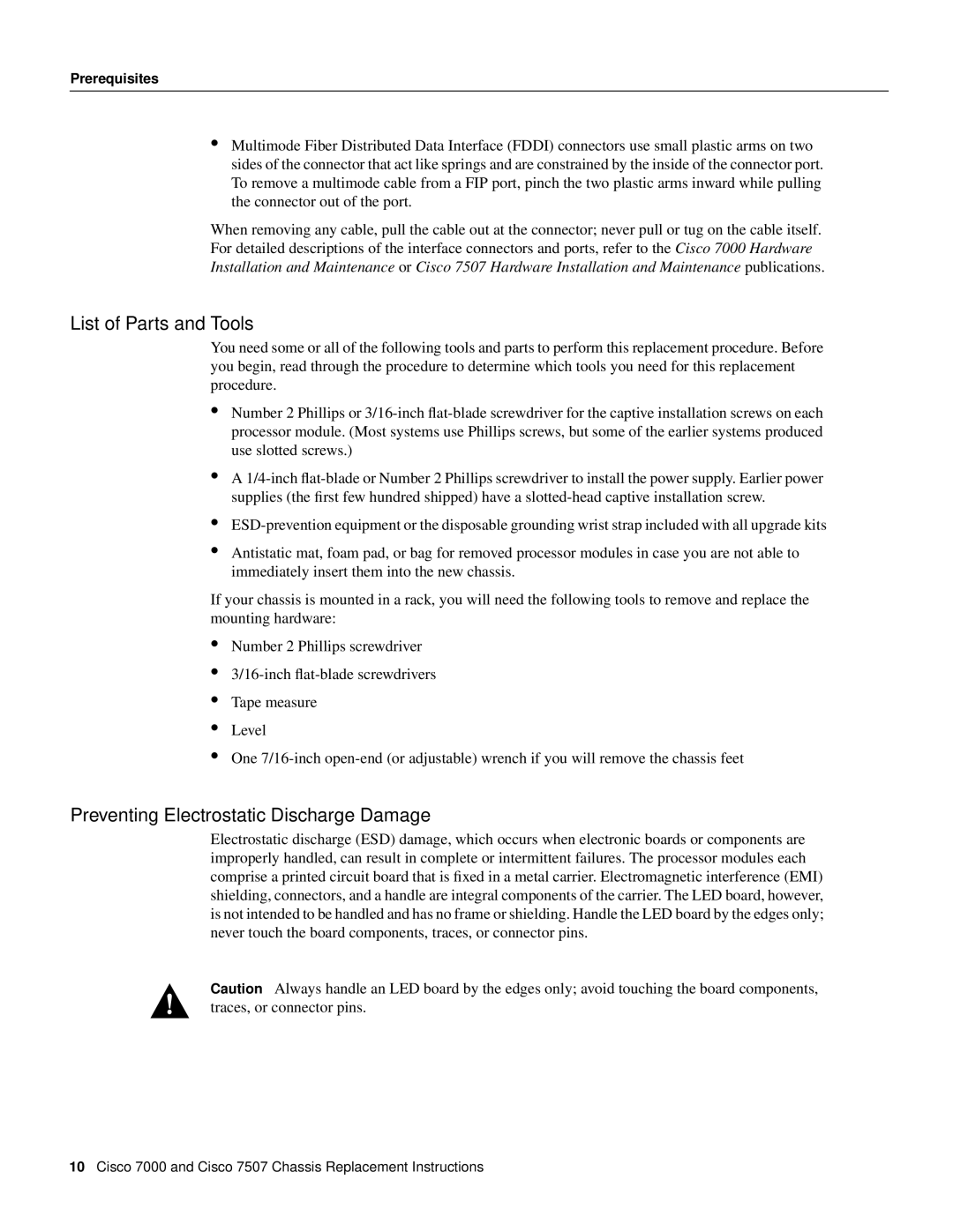 Cisco Systems CHAS-7507, MAS-7507, MAS-7K, CHAS-7K manual List of Parts and Tools, Preventing Electrostatic Discharge Damage 