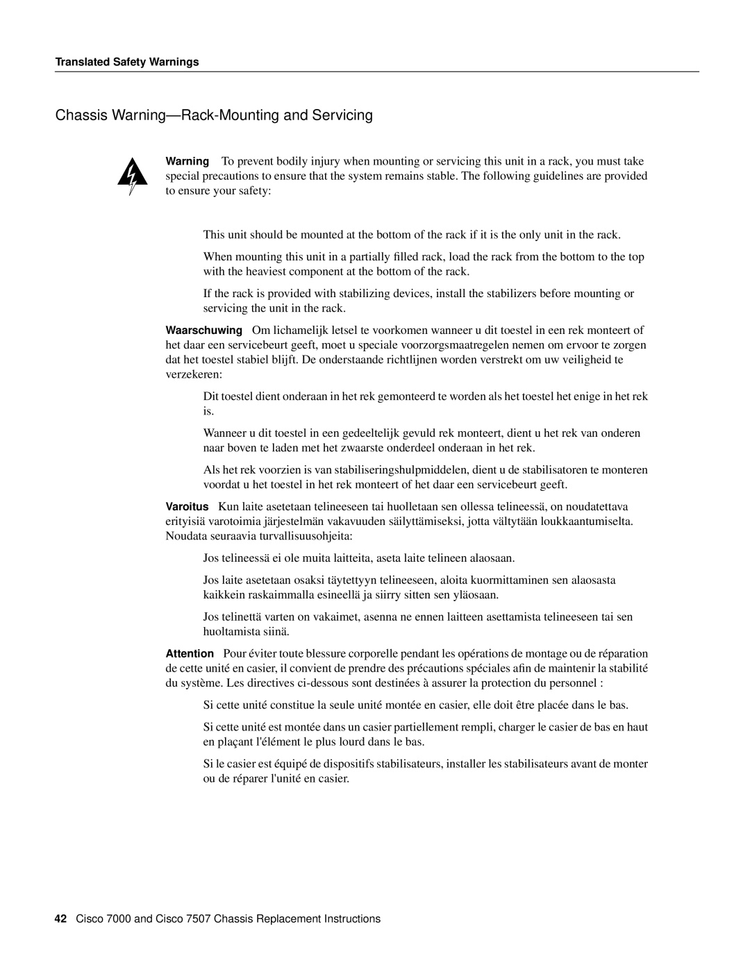 Cisco Systems CHAS-7507, MAS-7507, MAS-7K, CHAS-7K manual Chassis Warning-Rack-Mounting and Servicing 