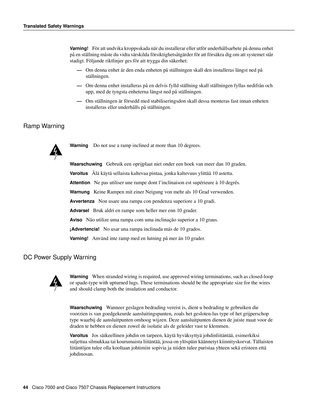 Cisco Systems MAS-7507, MAS-7K, CHAS-7507, CHAS-7K manual Ramp Warning, DC Power Supply Warning 