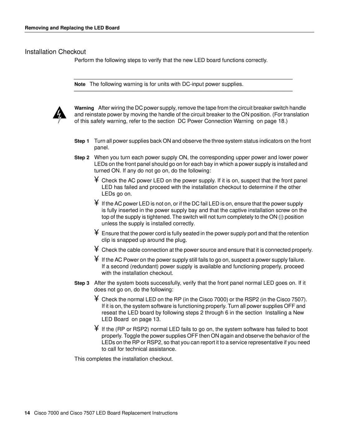 Cisco Systems MAS-7KLED manual Installation Checkout 