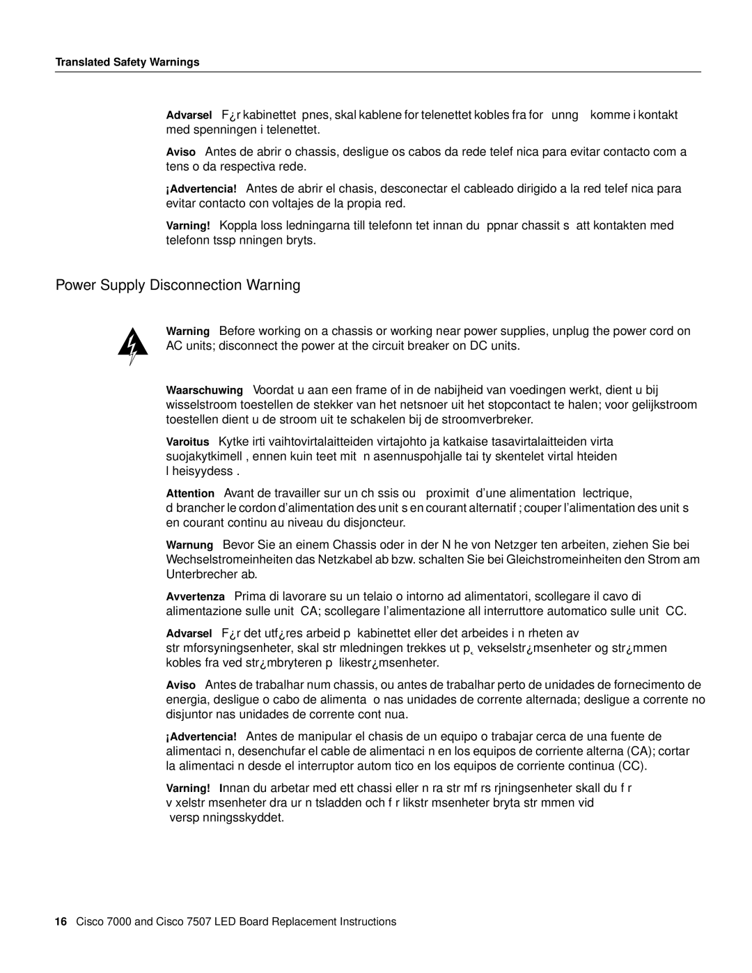 Cisco Systems MAS-7KLED manual Power Supply Disconnection Warning 