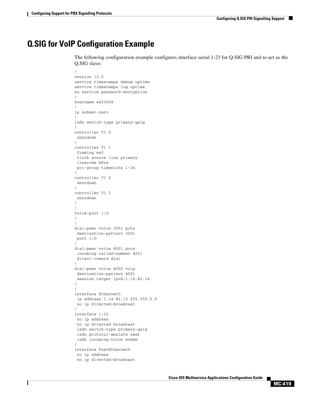 Cisco Systems MC-413 manual SIG for VoIP Configuration Example, MC-419 