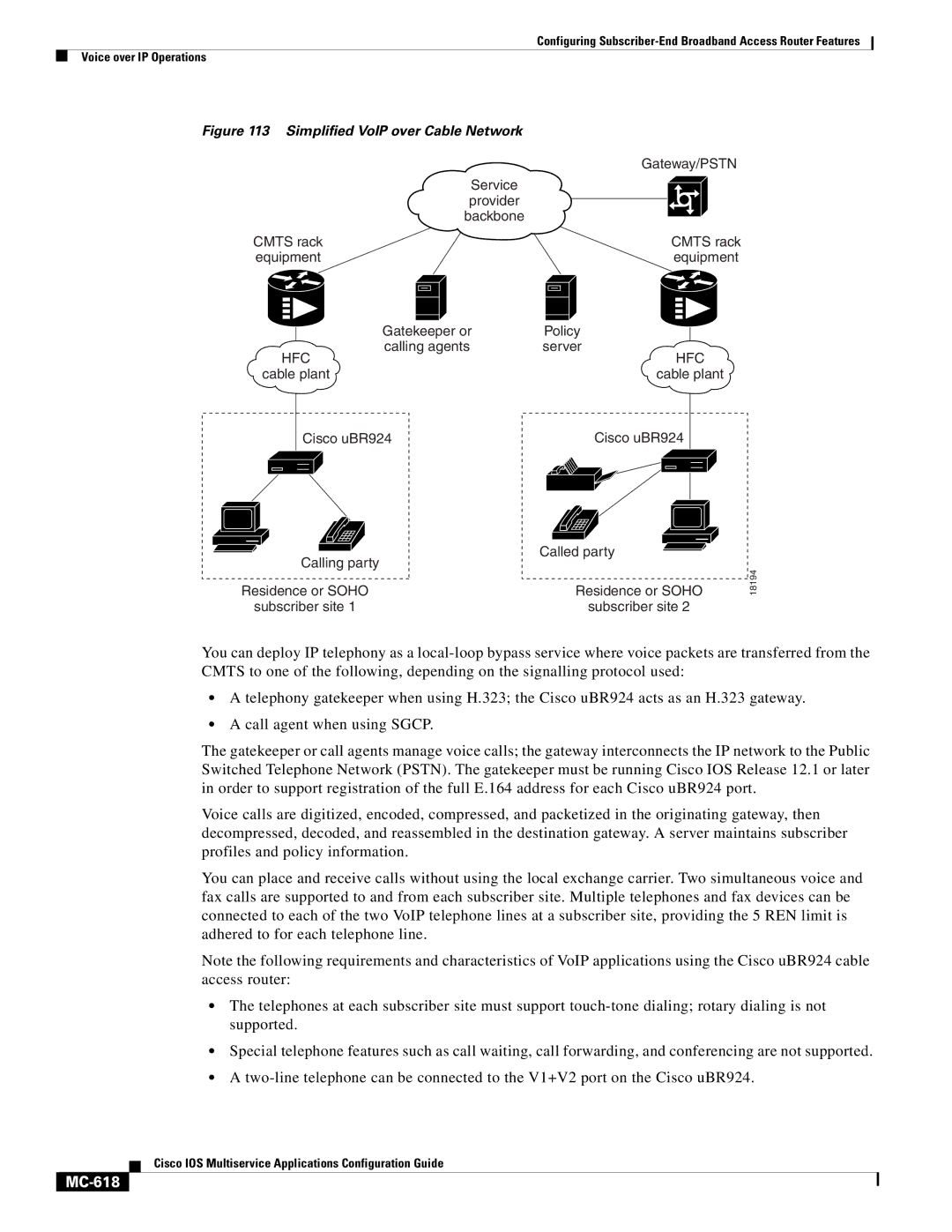 Cisco Systems MC-607 manual MC-618, Simplified VoIP over Cable Network 