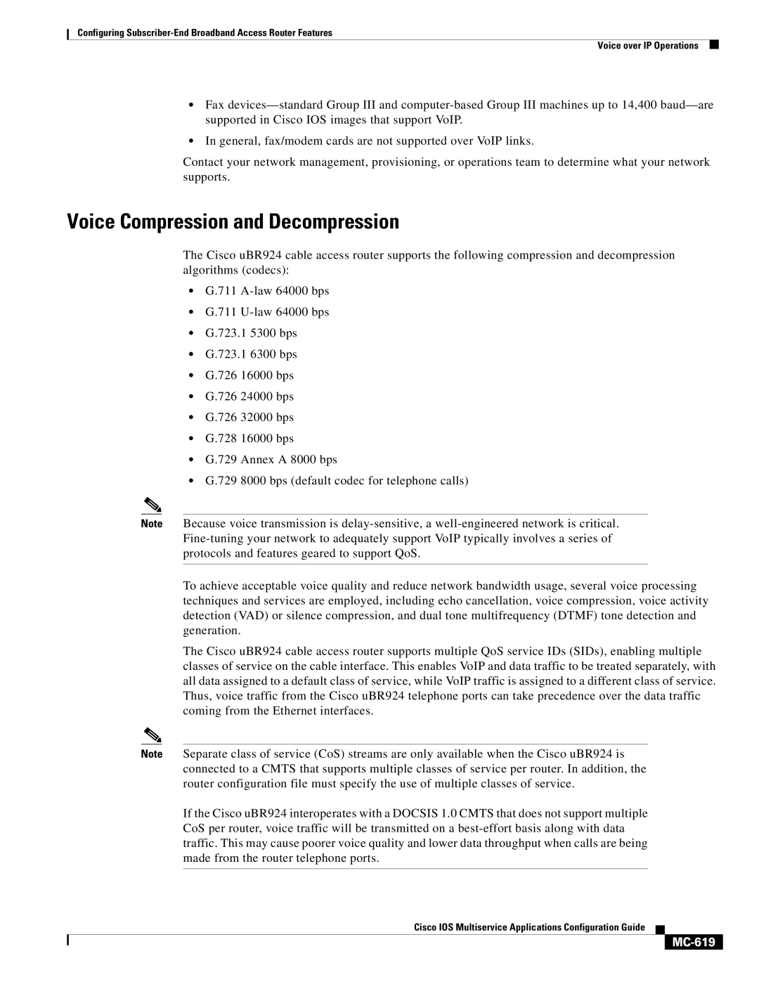 Cisco Systems MC-607 manual Voice Compression and Decompression, MC-619 