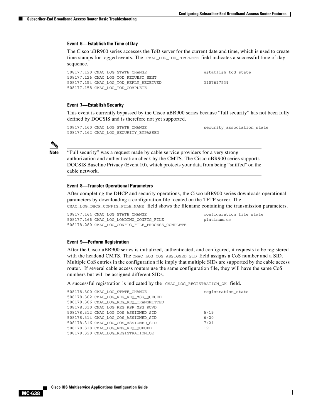 Cisco Systems MC-607 Event 6-Establish the Time of Day, Event 7-Establish Security, Event 9-Perform Registration, MC-638 