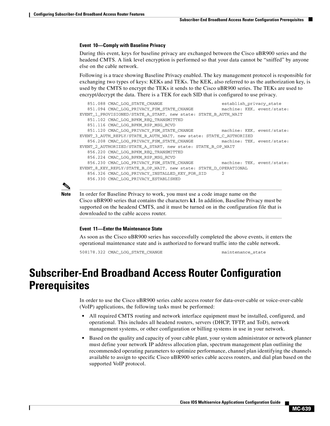 Cisco Systems MC-607 manual Event 10-Comply with Baseline Privacy, Event 11-Enter the Maintenance State, MC-639 