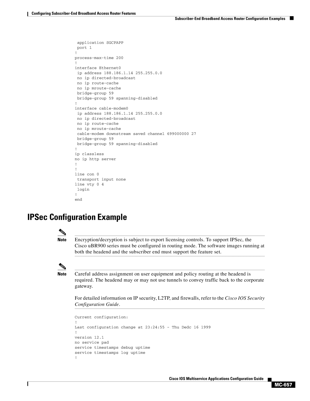 Cisco Systems MC-607 manual IPSec Configuration Example, MC-657 