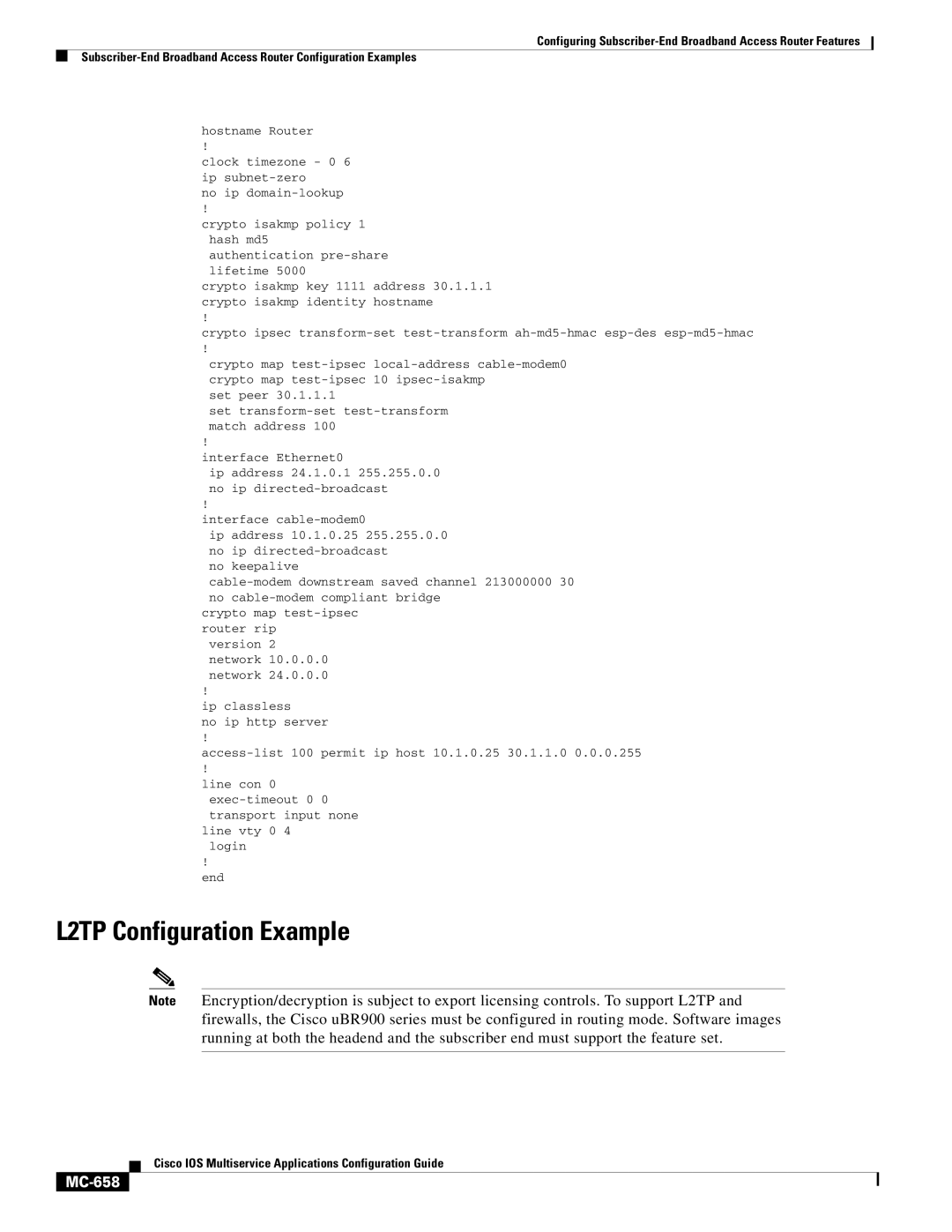 Cisco Systems MC-607 manual L2TP Configuration Example, MC-658 