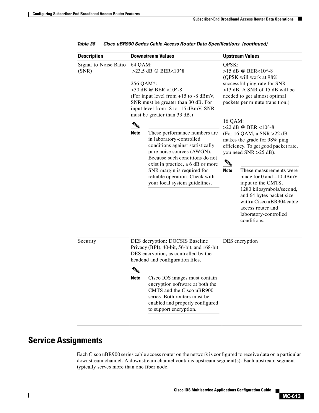 Cisco Systems MC-607 manual Service Assignments, MC-613 