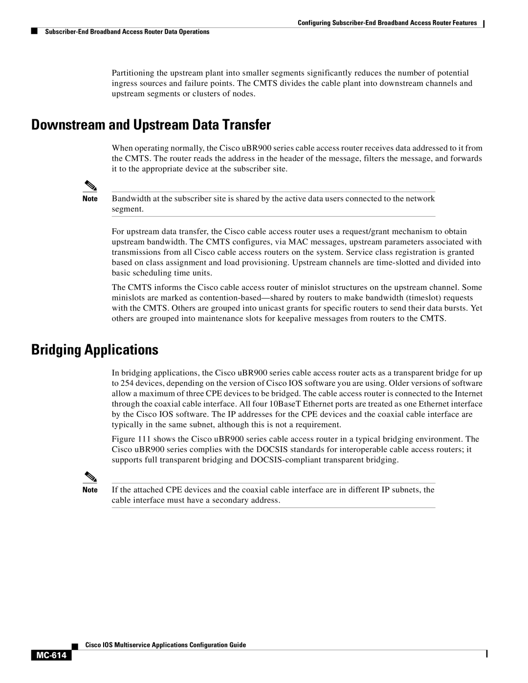 Cisco Systems MC-607 manual Downstream and Upstream Data Transfer, Bridging Applications, MC-614 