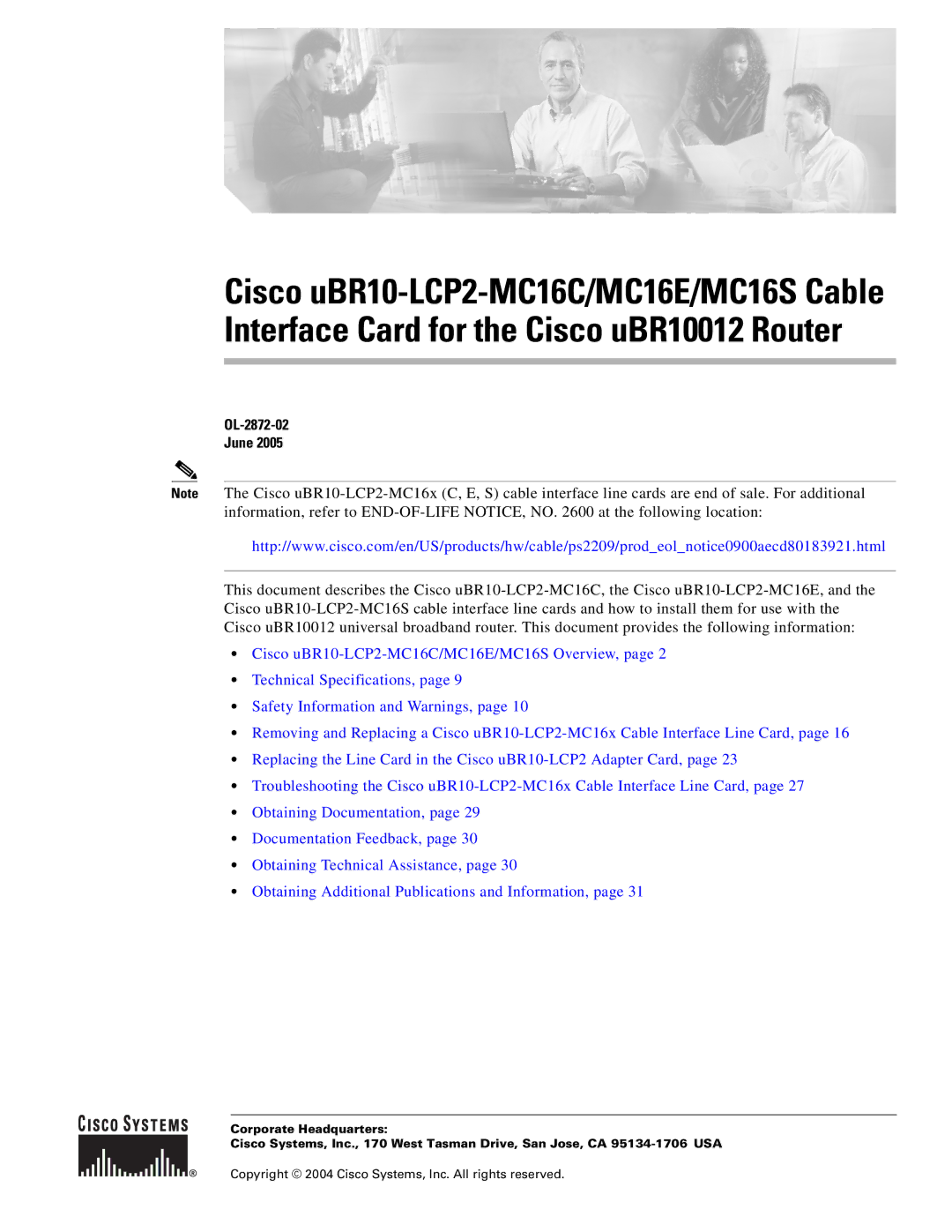 Cisco Systems uBR10-LCP2-MC16E, uBR10-LCP2-MC16S, uBR10-LCP2-MC16C technical specifications OL-2872-02 June 