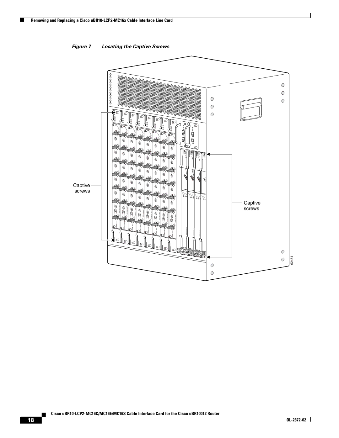 Cisco Systems uBR10-LCP2-MC16S, uBR10-LCP2-MC16E, uBR10-LCP2-MC16C technical specifications Locating the Captive Screws 