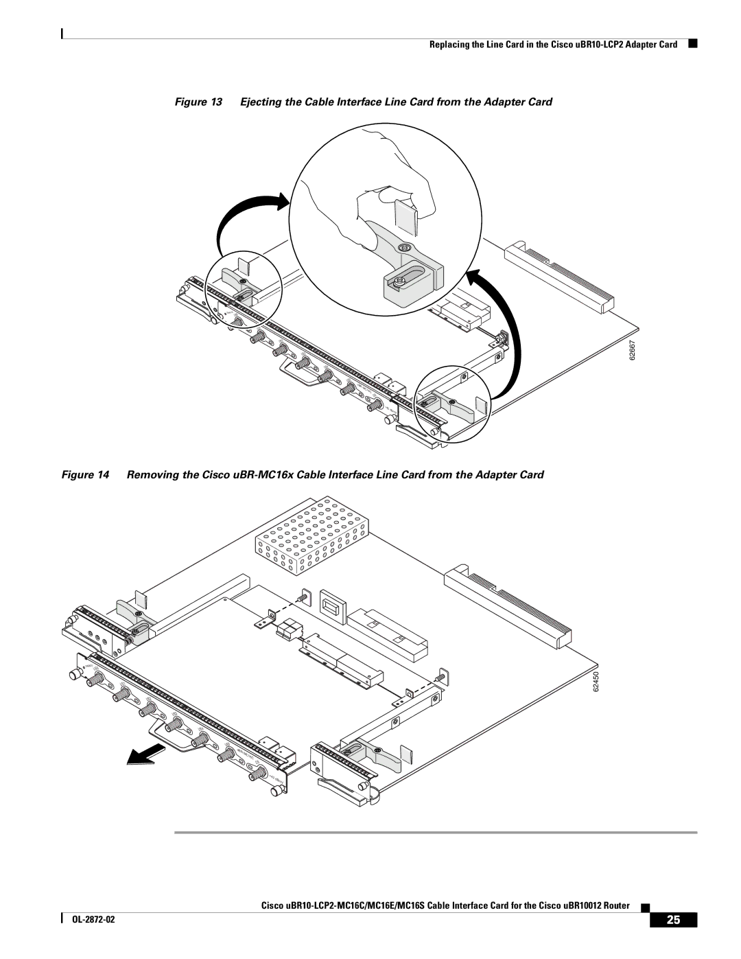 Cisco Systems uBR10-LCP2-MC16E, uBR10-LCP2-MC16S Ejecting the Cable Interface Line Card from the Adapter Card 