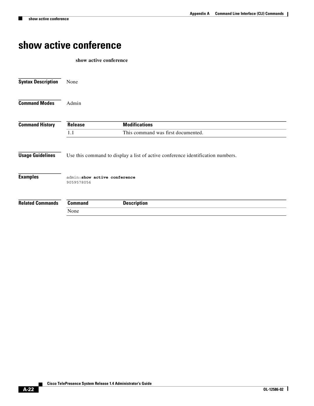 Cisco Systems MCS 7800 Series manual Show active conference, Adminshow active conference, 9059578056 