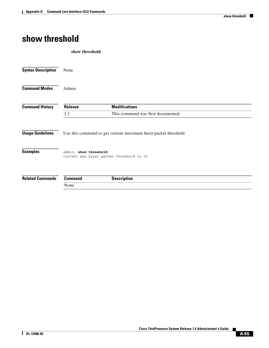 Cisco Systems MCS 7800 Series manual Show threshold, Threshold 