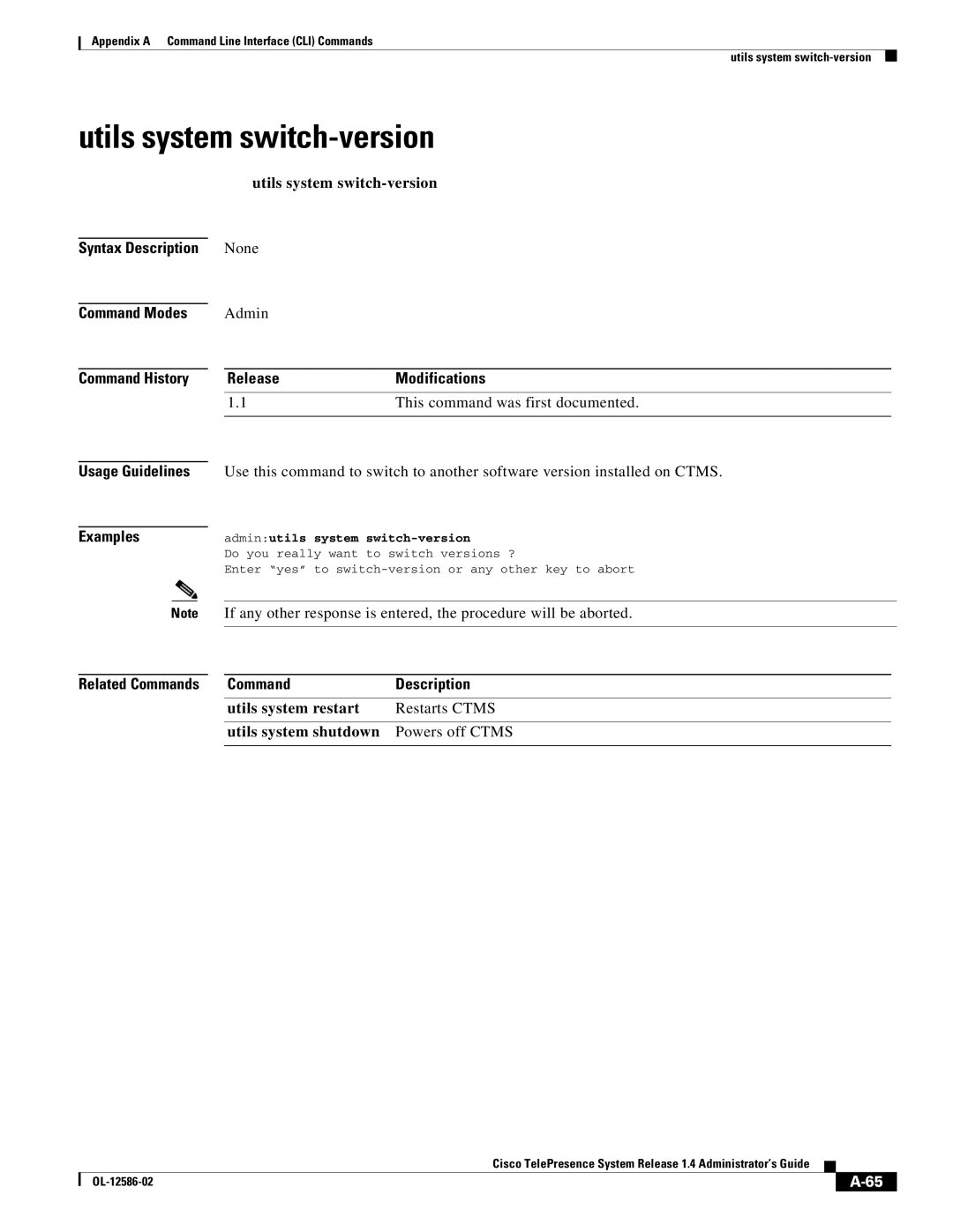 Cisco Systems MCS 7800 Series manual Utils system switch-version, Adminutils system switch-version 