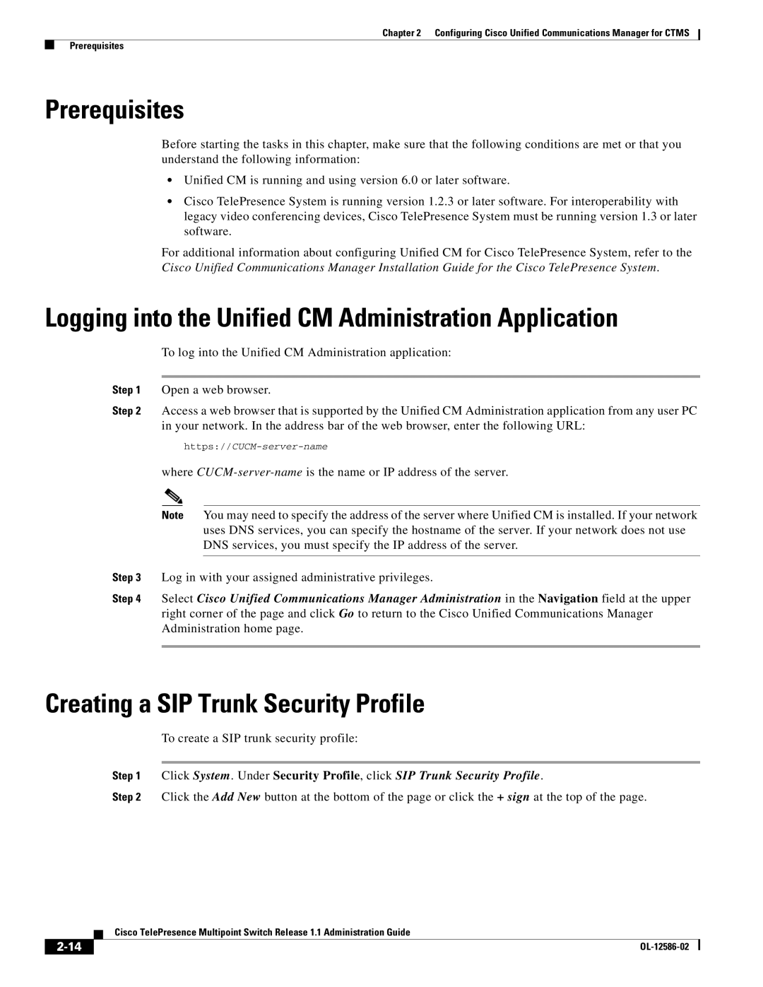 Cisco Systems MCS 7800 Series manual Prerequisites, Logging into the Unified CM Administration Application 