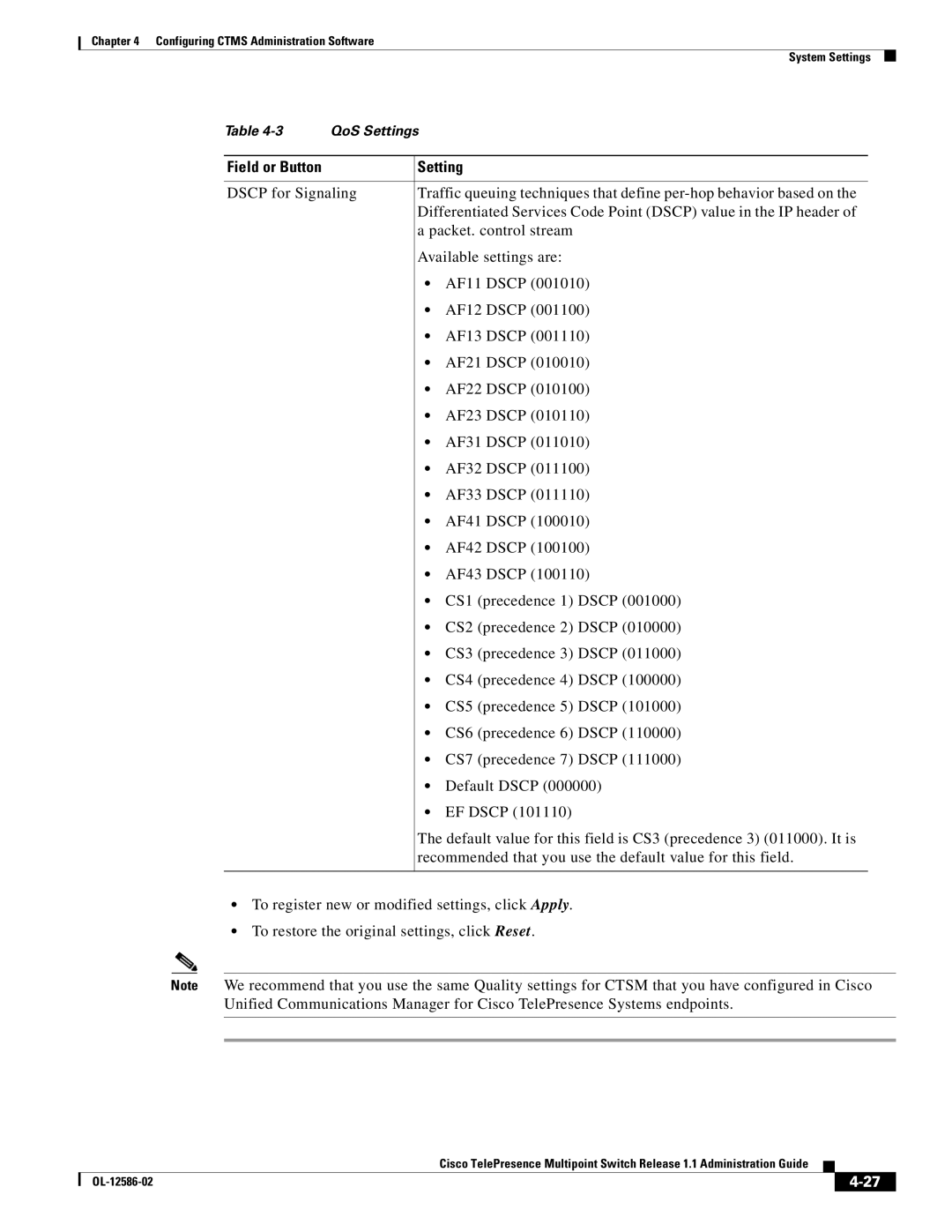 Cisco Systems MCS 7800 Series manual Setting 