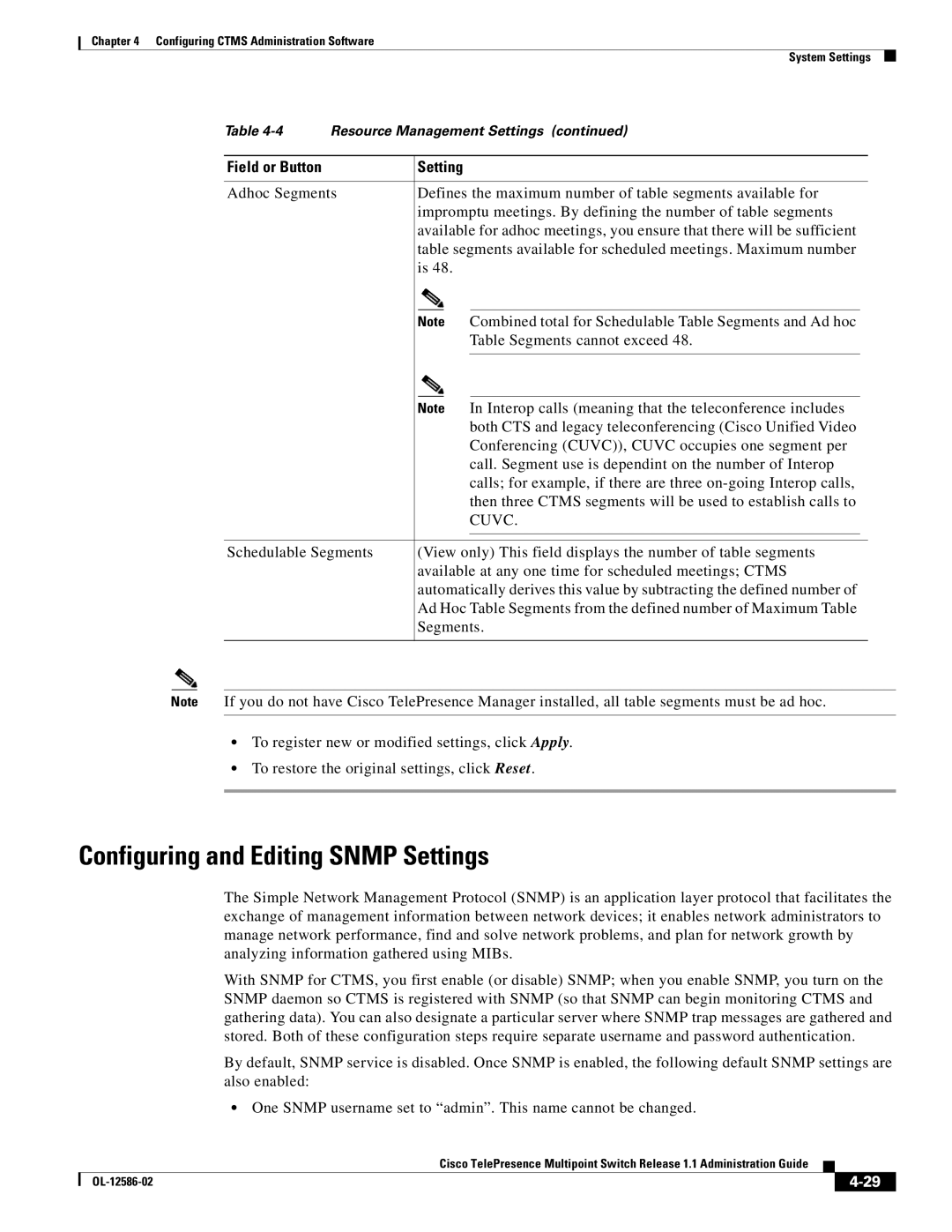 Cisco Systems MCS 7800 Series manual Configuring and Editing Snmp Settings, Cuvc 