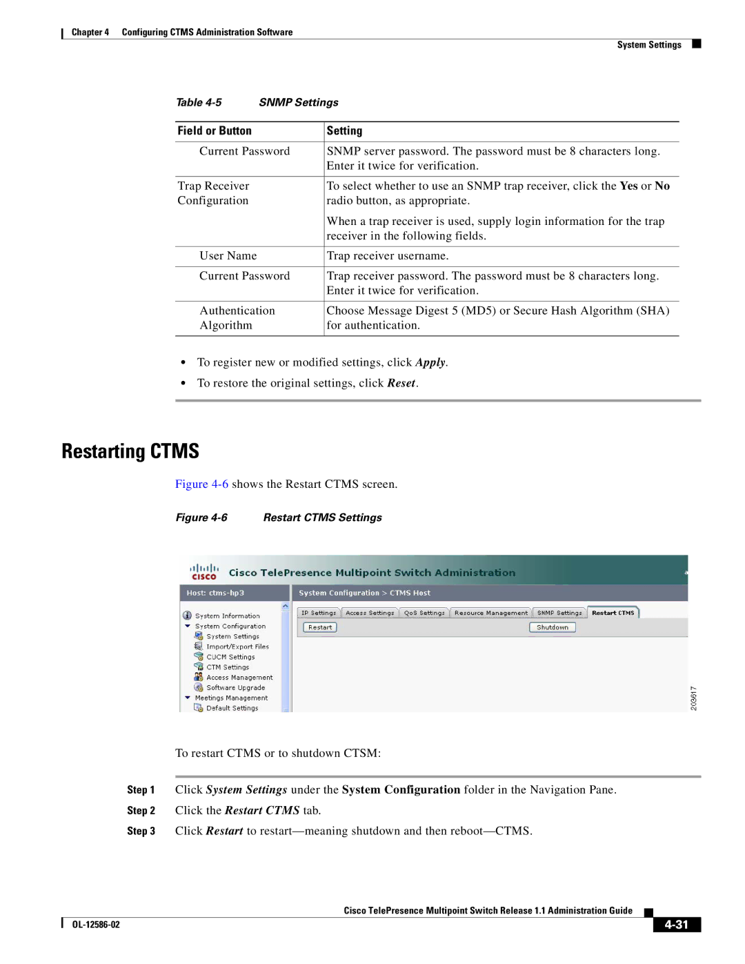 Cisco Systems MCS 7800 Series manual Restarting Ctms, 6shows the Restart Ctms screen 