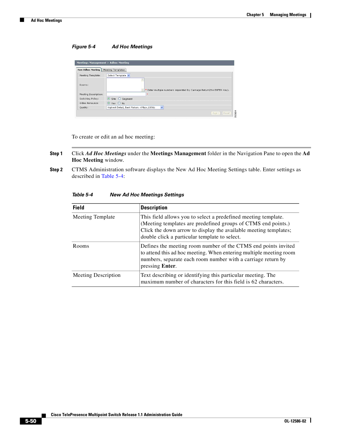 Cisco Systems MCS 7800 Series manual Hoc Meeting window, Ad Hoc Meetings 