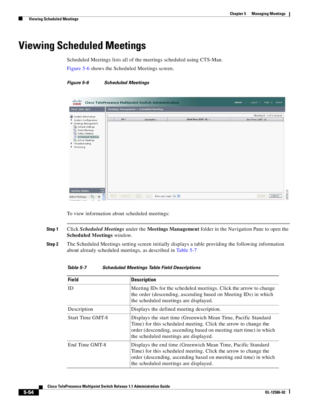 Cisco Systems MCS 7800 Series manual Viewing Scheduled Meetings, 6shows the Scheduled Meetings screen 