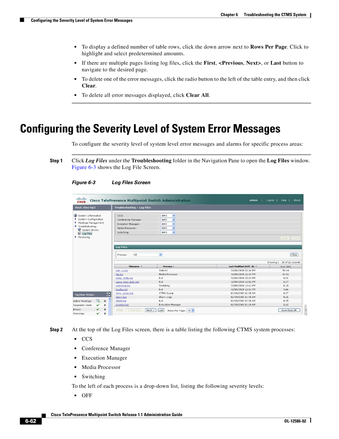 Cisco Systems MCS 7800 Series manual Configuring the Severity Level of System Error Messages 