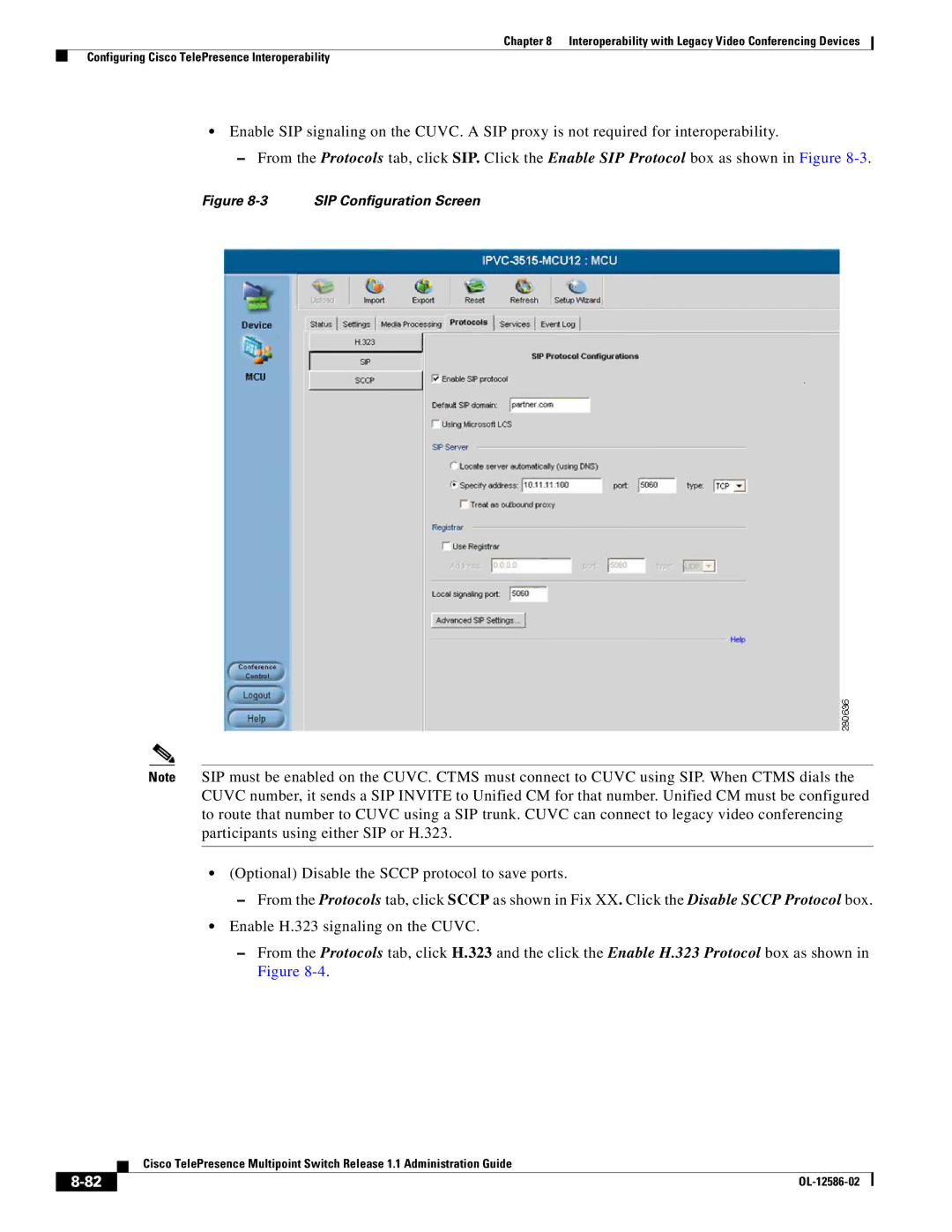 Cisco Systems MCS 7800 Series manual SIP Configuration Screen 