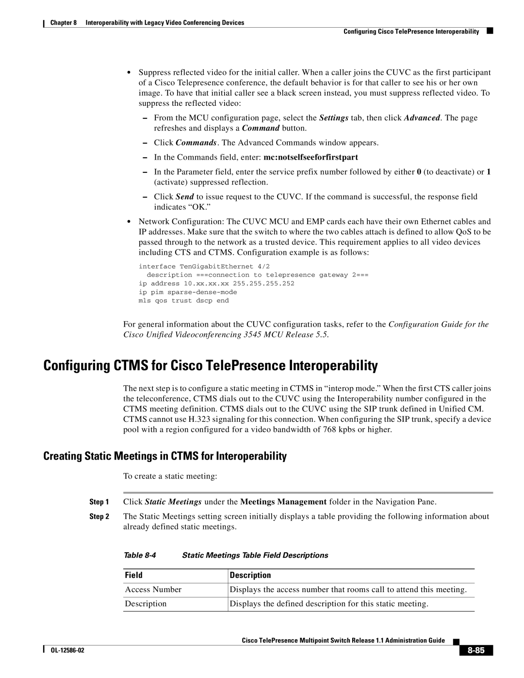 Cisco Systems MCS 7800 Series manual Configuring Ctms for Cisco TelePresence Interoperability 