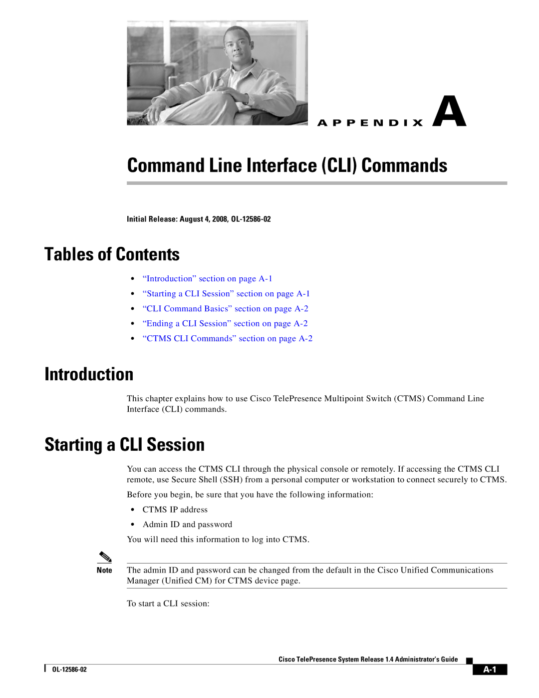 Cisco Systems MCS 7800 Series manual Tables of Contents, Introduction, Starting a CLI Session 