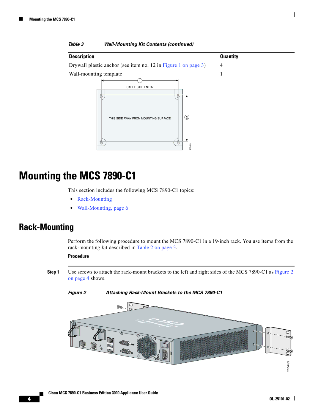 Cisco Systems MCS7890C1BE8K9 manual Mounting the MCS 7890-C1, Procedure 