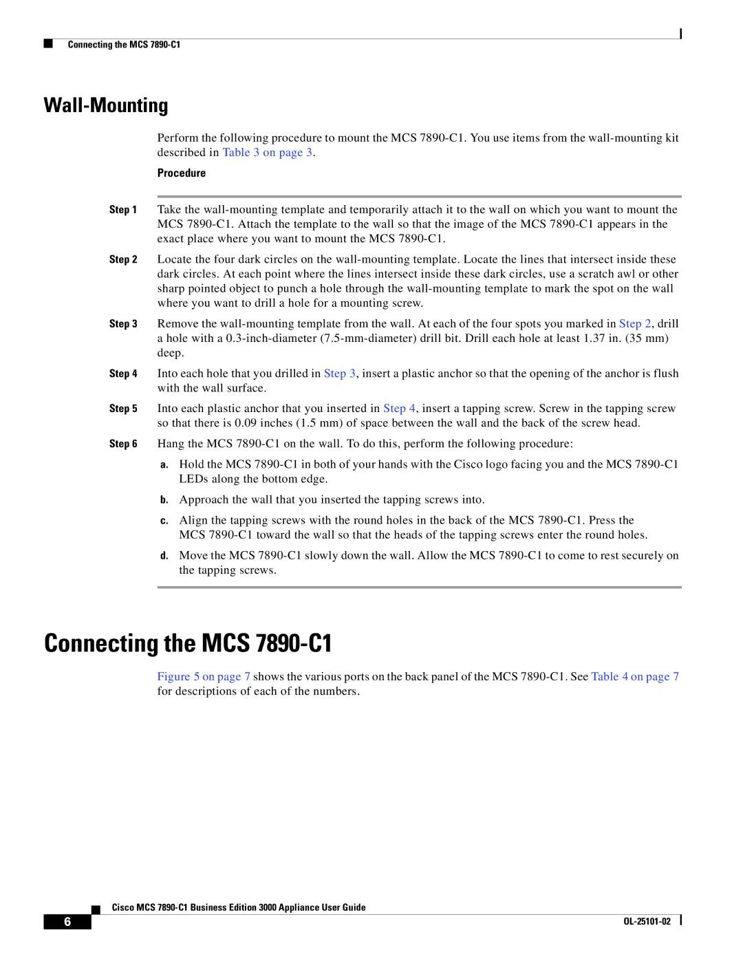 Cisco Systems MCS7890C1BE8K9 manual Connecting the MCS 7890-C1, Wall-Mounting 