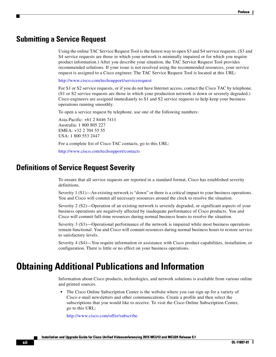 Cisco Systems MCU24 manual Obtaining Additional Publications and Information, Submitting a Service Request 