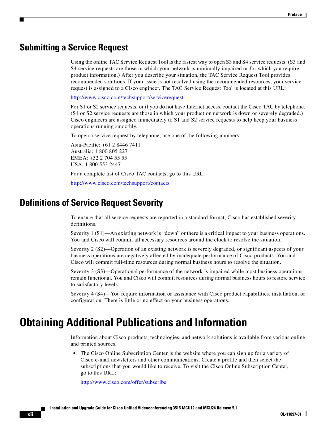 Cisco Systems MCU24 manual Obtaining Additional Publications and Information, Submitting a Service Request, Xii 