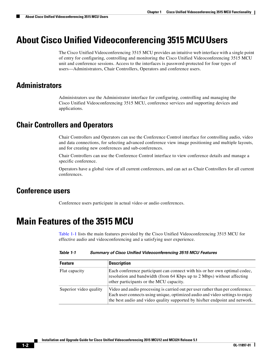 Cisco Systems MCU24 About Cisco Unified Videoconferencing 3515 MCUUsers, Main Features of the 3515 MCU, Administrators 