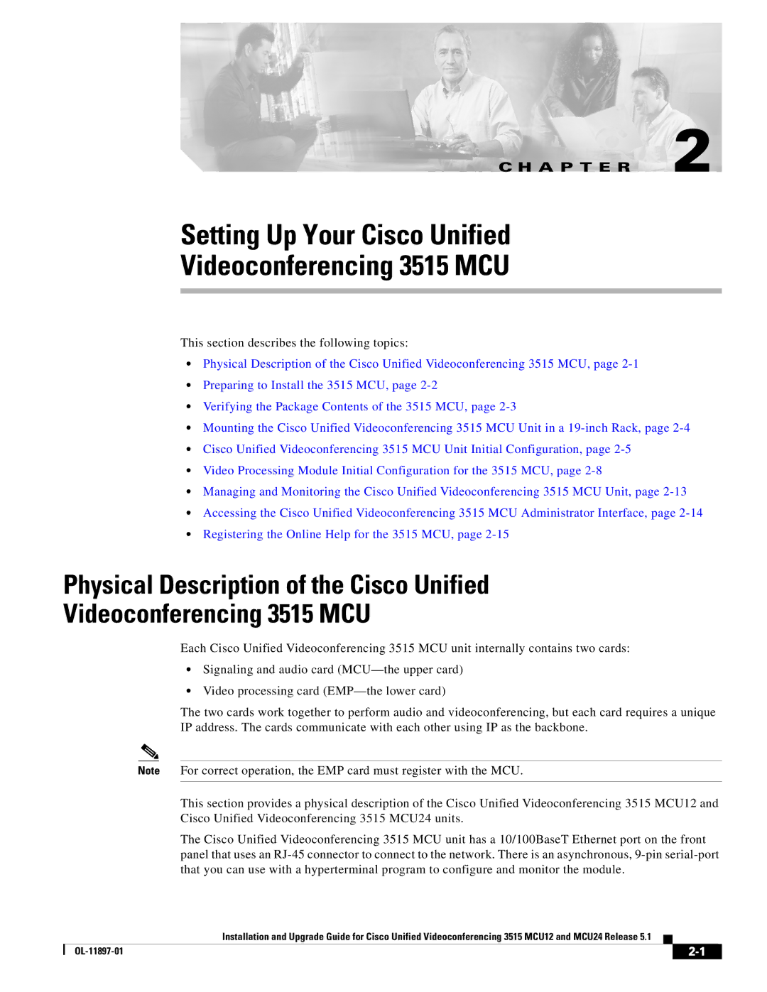 Cisco Systems MCU24 manual Setting Up Your Cisco Unified Videoconferencing 3515 MCU 