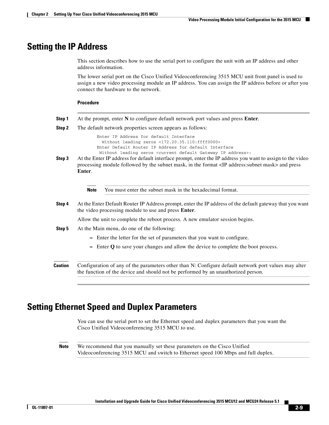 Cisco Systems MCU24 manual Setting Ethernet Speed and Duplex Parameters, Enter 