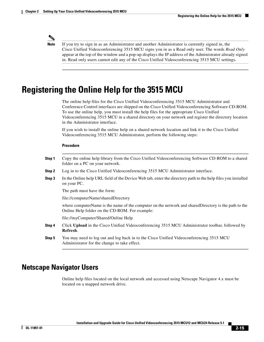 Cisco Systems MCU24 manual Registering the Online Help for the 3515 MCU, Netscape Navigator Users 